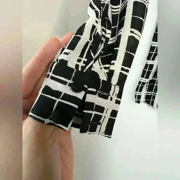 H&M Women’s Black White Plaid Art to Wear Polyester Layered Office Work Blouse 2 - Picture 5 of 11